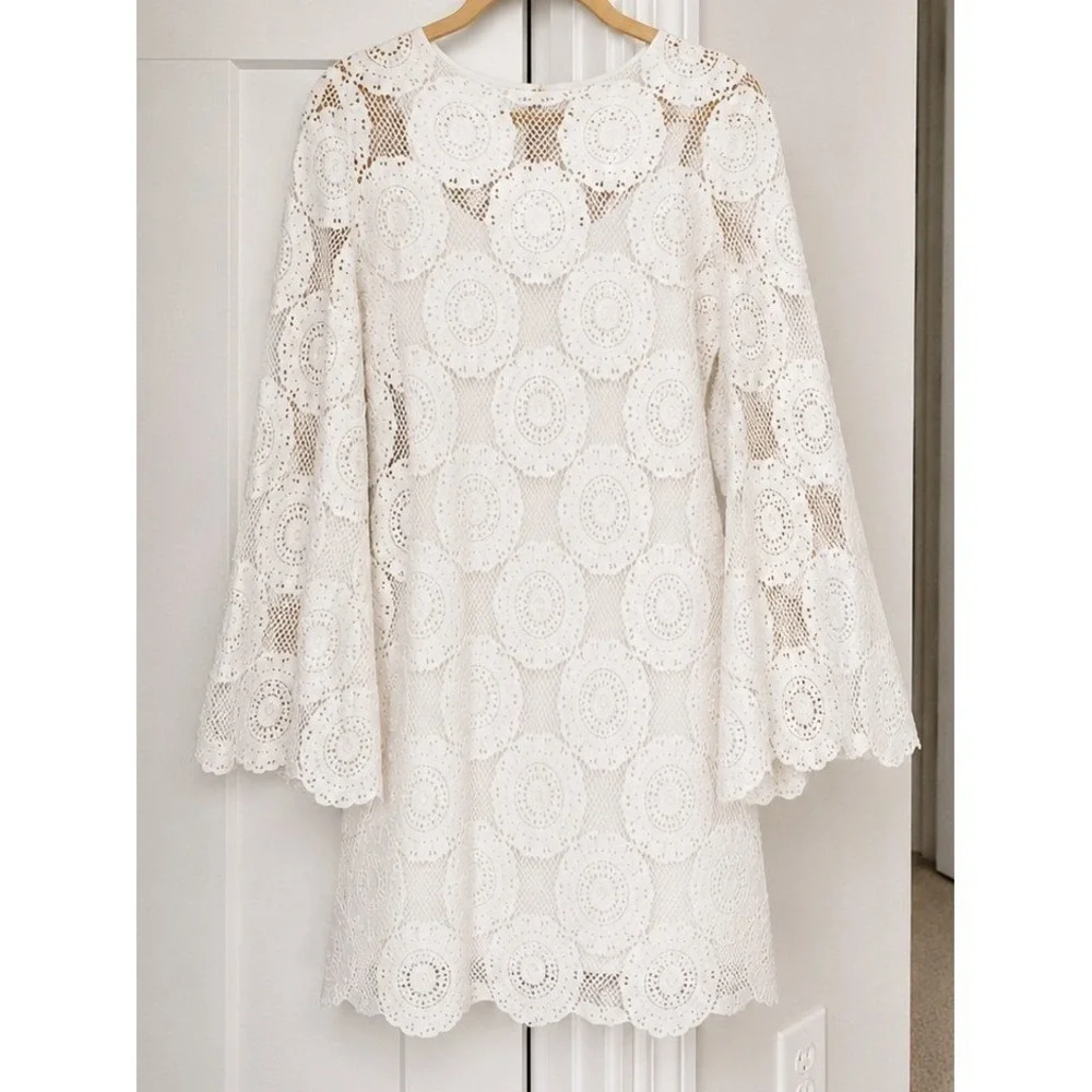 Zimmermann Junie Ivory Crochet Lace Tunic Mini Dress Resort 3/L/10 Bridal Boho - Picture 4 of 9
